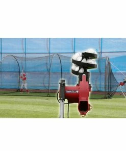 Heater Sports Heater Jr Real Ball Pitching Machine With Ball Feeder And 24' Xtender Cage