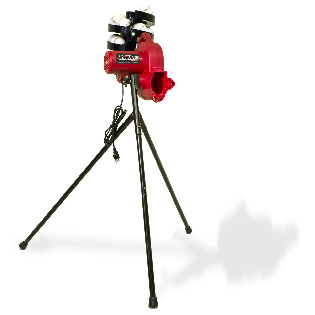 Heater Sports BaseHit Real Ball Pitching Machine With Ball Feeder And 24' Xtender Cage