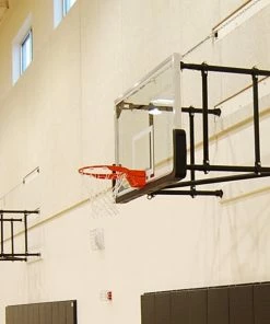 Gared Sports Gared Side Fold Wall Mounted Basketball Hoop - 72 Inch Glass - Electric Height Adjuster