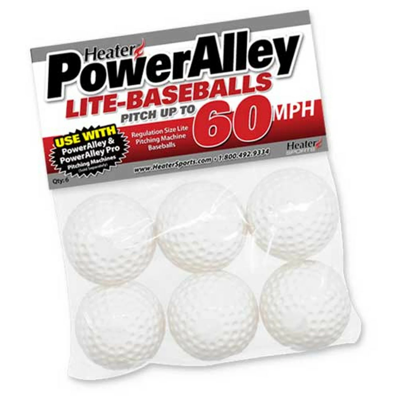 Heater Sports PowerAlley 60 MPH White Lite Baseballs - Package Of 6 - OUT OF STOCK DUE MARCH 15