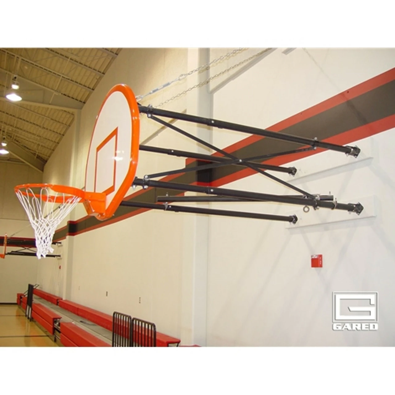 Gared Sports Gared Side Fold Wall Mounted Hoop - 54 Inch Fan-Shaped Steel